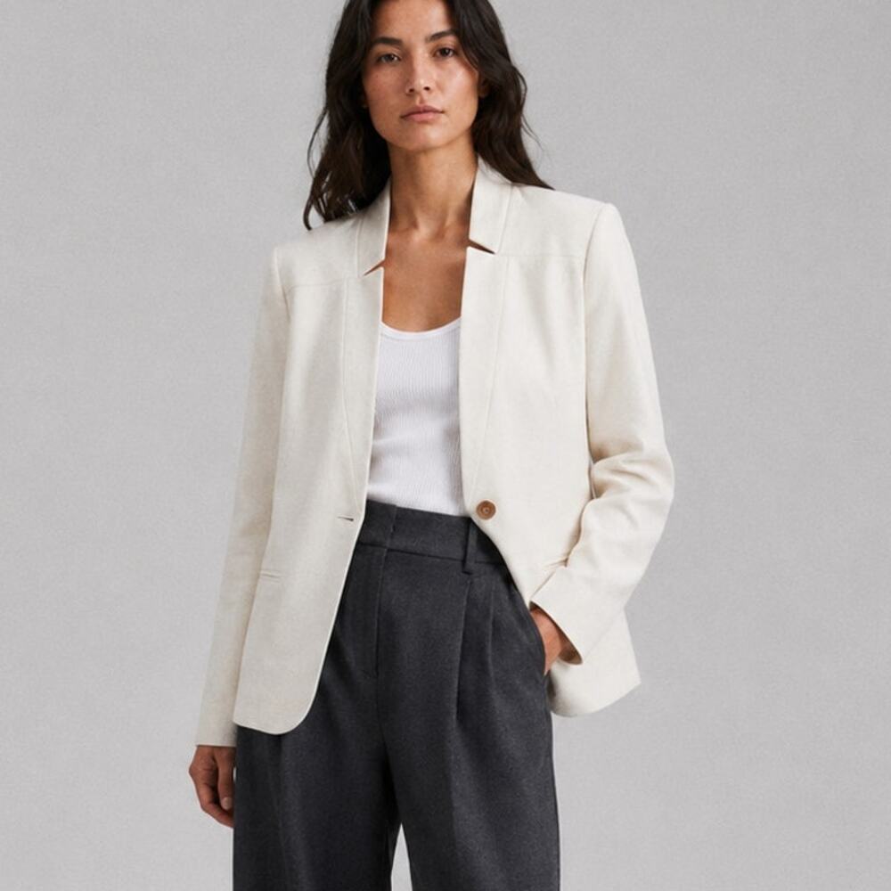 Jenni Kayne Boy Blazer Womens XL Cotton Linen One Button Tailored Long Sleeve